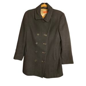 Wool Black Italian Co-Op Peacoat Button Down Coat 44 10